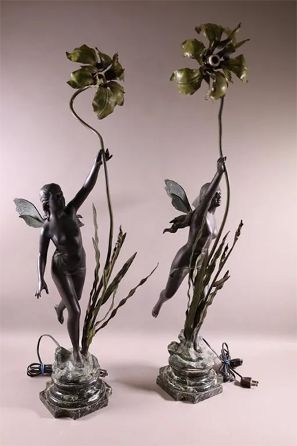 Pair of bronze fairy lamps